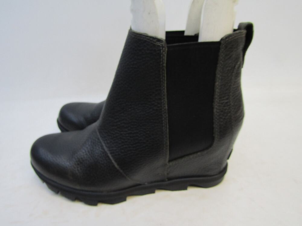 Sorel Womens Sz 10.5 M Black Leather Wedge Ankle Fashion Boots Bootie